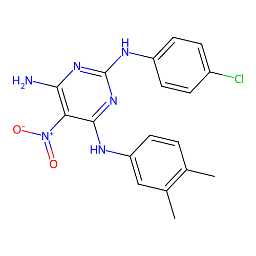 N2-(4-Chlorophenyl)-N4-(3,4-dimethylphenyl)-5-nitropyrimidine-2,4,6-triamine structure