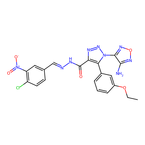(E)-1-(4-amino-1,2,5-oxadiazol-3-yl)-N'-(4-chloro-3-nitrobenzylidene)-5-(3-ethoxyphenyl)-1H-1,2,3-triazole-4-carbohydrazide structure