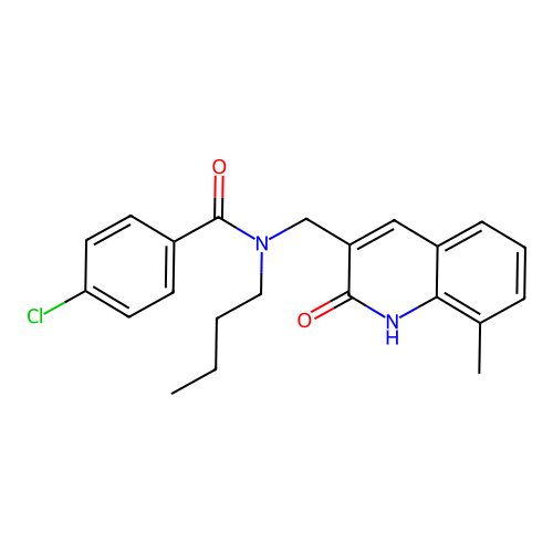 N-butyl-4-chloro-N-[(8-methyl-2-oxo-1,2-dihydroquinolin-3-yl)methyl]benzamide structure