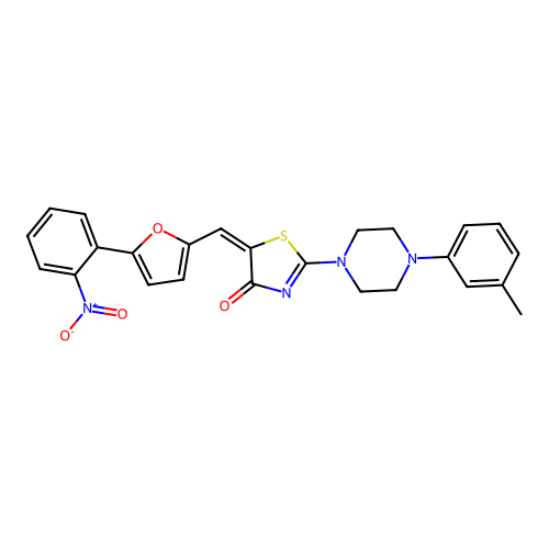 (5E)-2-[4-(3-methylphenyl)piperazin-1-yl]-5-[[5-(2-nitrophenyl)furan-2-yl]methylidene]-1,3-thiazol-4-one structure