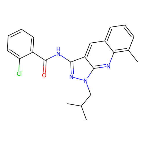 2-chloro-N-[8-methyl-1-(2-methylpropyl)pyrazolo[3,4-b]quinolin-3-yl]benzamide structure