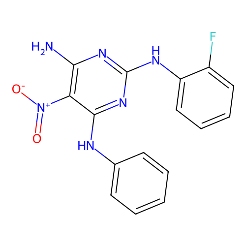 N2-(2-fluorophenyl)-5-nitro-N4-phenylpyrimidine-2,4,6-triamine structure