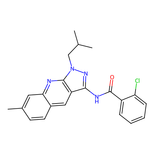 2-chloro-N-[7-methyl-1-(2-methylpropyl)pyrazolo[3,4-b]quinolin-3-yl]benzamide structure
