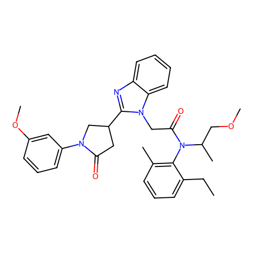 N-(2-ethyl-6-methylphenyl)-2-(2-(1-(3-methoxyphenyl)-5-oxopyrrolidin-3-yl)-1H-benzo[d]imidazol-1-yl)-N-(1-methoxypropan-2-yl)acetamide structure