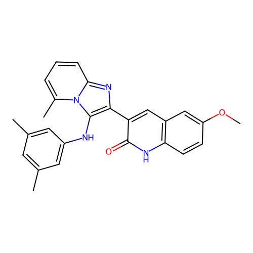 3-(3-((3,5-dimethylphenyl)amino)-5-methylimidazo[1,2-a]pyridin-2-yl)-6-methoxyquinolin-2-ol structure
