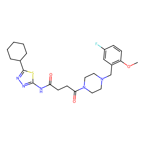N-(5-cyclohexyl-1,3,4-thiadiazol-2-yl)-4-(4-(5-fluoro-2-methoxybenzyl)piperazin-1-yl)-4-oxobutanamide structure