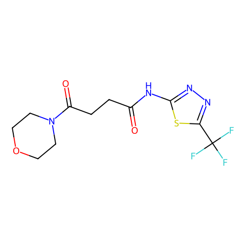 4-morpholino-4-oxo-N-(5-(trifluoromethyl)-1,3,4-thiadiazol-2-yl)butanamide structure