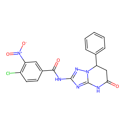 4-chloro-3-nitro-N-(5-oxo-7-phenyl-3,5,6,7-tetrahydro[1,2,4]triazolo[1,5-a]pyrimidin-2-yl)benzamide structure