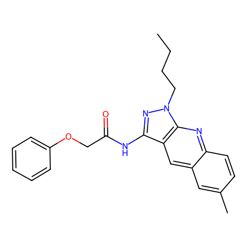 N-(1-butyl-6-methylpyrazolo[3,4-b]quinolin-3-yl)-2-phenoxyacetamide structure