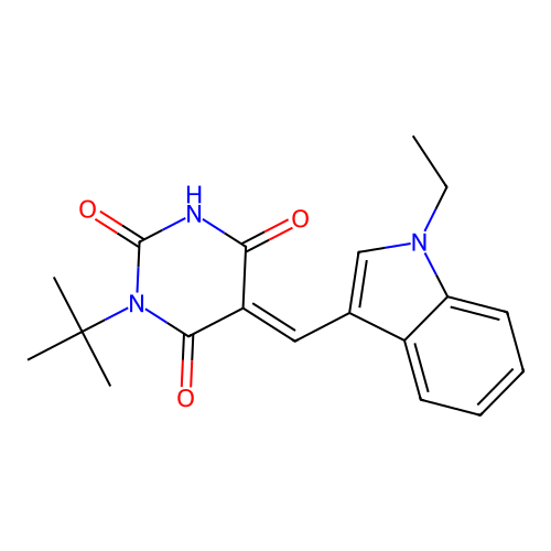 (5E)-1-tert-butyl-5-[(1-ethylindol-3-yl)methylidene]-1,3-diazinane-2,4,6-trione structure
