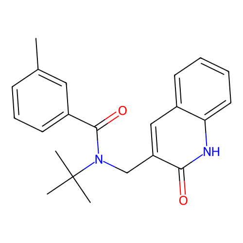 N-tert-butyl-3-methyl-N-[(2-oxo-1H-quinolin-3-yl)methyl]benzamide structure