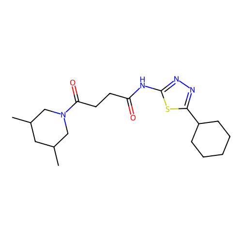 N-(5-cyclohexyl-1,3,4-thiadiazol-2-yl)-4-(3,5-dimethylpiperidin-1-yl)-4-oxobutanamide structure