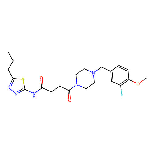 4-(4-(3-fluoro-4-methoxybenzyl)piperazin-1-yl)-4-oxo-N-(5-propyl-1,3,4-thiadiazol-2-yl)butanamide structure