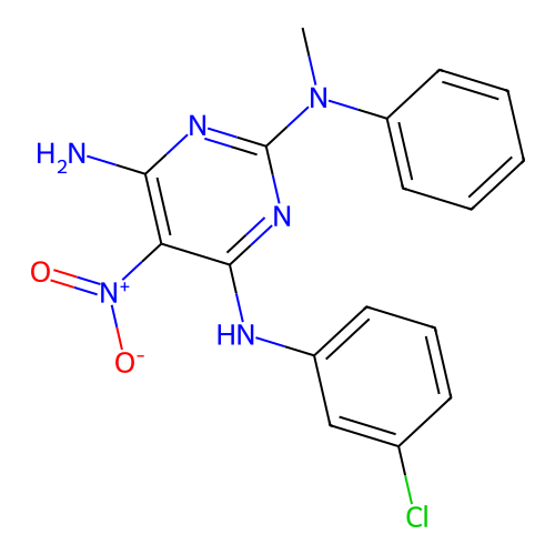 {4-Amino-6-[(3-chlorophenyl)amino]-5-nitropyrimidin-2-yl}methylphenylamine structure