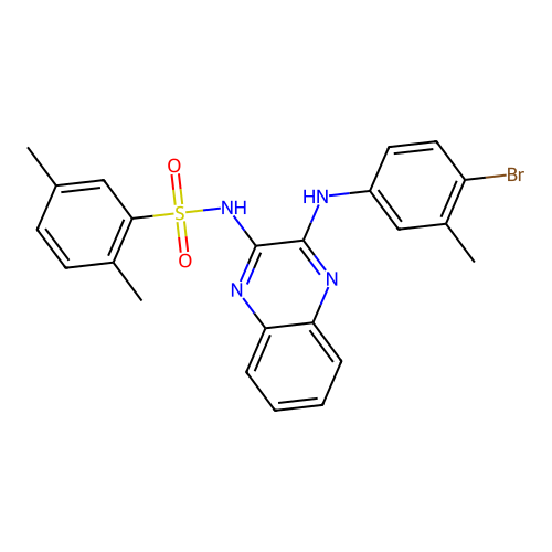 N-(3-((4-bromo-3-methylphenyl)amino)quinoxalin-2-yl)-2,5-dimethylbenzenesulfonamide structure