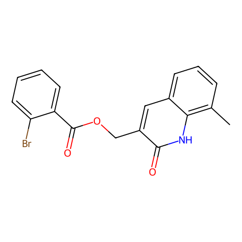 (8-methyl-2-oxo-1H-quinolin-3-yl)methyl 2-bromobenzoate structure