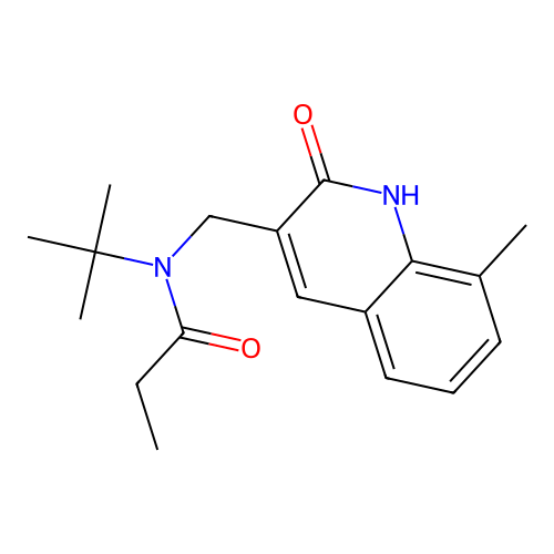 N-tert-butyl-N-[(8-methyl-2-oxo-1H-quinolin-3-yl)methyl]propanamide structure