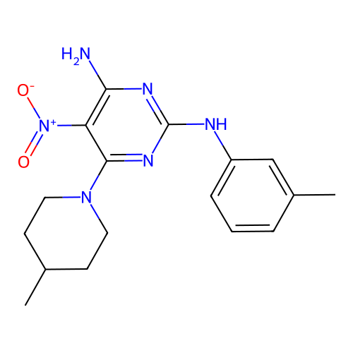 [4-Amino-6-(4-methylpiperidyl)-5-nitropyrimidin-2-yl](3-methylphenyl)amine structure