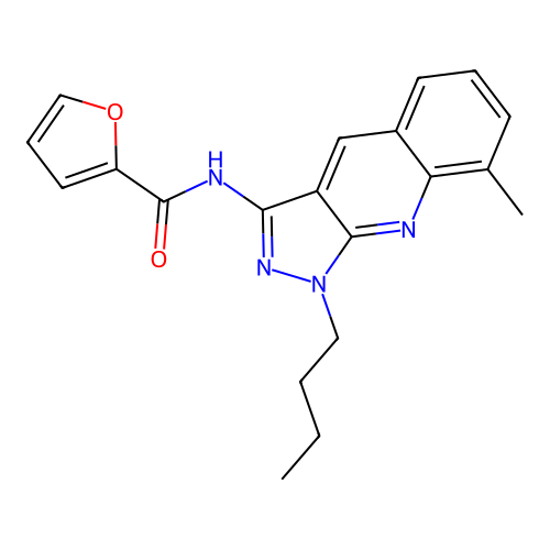 N-(1-butyl-8-methyl-1H-pyrazolo[3,4-b]quinolin-3-yl)furan-2-carboxamide structure