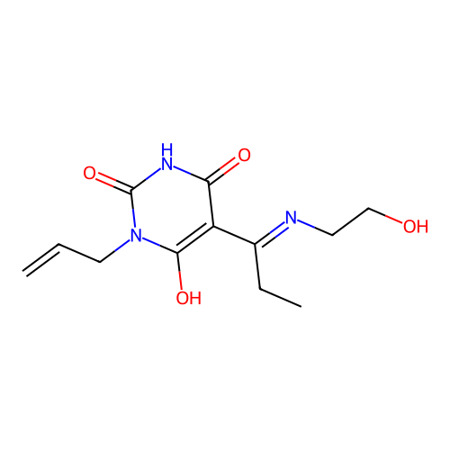 5-[1-(2-hydroxyethylamino)propylidene]-1-prop-2-enyl-1,3-diazinane-2,4,6-trione structure