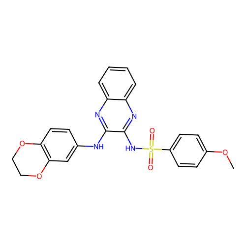N-[3-(2,3-dihydro-1,4-benzodioxin-6-ylamino)quinoxalin-2-yl]-4-methoxybenzenesulfonamide structure