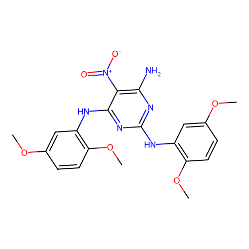 N~2~,N~4~-bis(2,5-dimethoxyphenyl)-5-nitropyrimidine-2,4,6-triamine structure