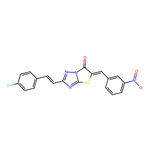 (Z)-2-((E)-4-fluorostyryl)-5-(3-nitrobenzylidene)thiazolo[3,2-b][1,2,4]triazol-6(5H)-one structure