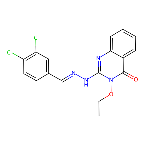 (E)-2-(2-(3,4-dichlorobenzylidene)hydrazinyl)-3-ethoxyquinazolin-4(3H)-one structure
