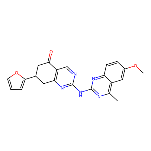 7-(furan-2-yl)-2-((6-methoxy-4-methylquinazolin-2-yl)amino)-7,8-dihydroquinazolin-5(6H)-one structure