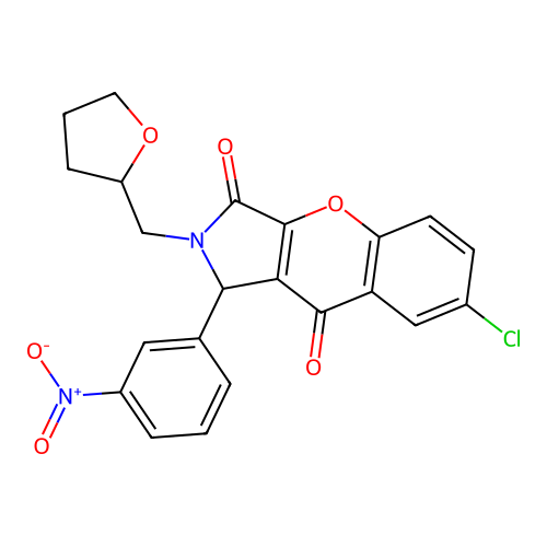 7-chloro-1-(3-nitrophenyl)-2-(oxolan-2-ylmethyl)-1H-chromeno[2,3-c]pyrrole-3,9-dione structure
