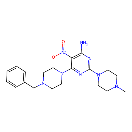 6-(4-Benzylpiperazin-1-yl)-2-(4-methylpiperazin-1-yl)-5-nitropyrimidin-4-amine structure