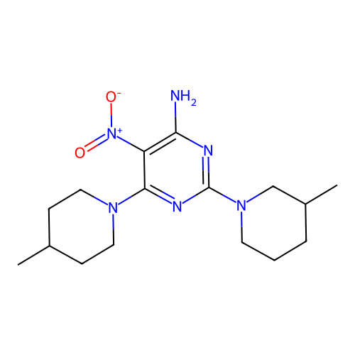 2-(3-Methylpiperidin-1-yl)-6-(4-methylpiperidin-1-yl)-5-nitropyrimidin-4-amine structure