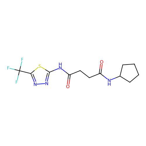 N1-cyclopentyl-N4-(5-(trifluoromethyl)-1,3,4-thiadiazol-2-yl)succinamide structure