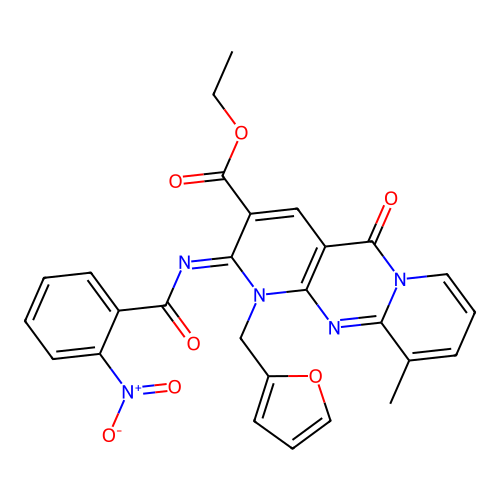 (Z)-ethyl 1-(furan-2-ylmethyl)-10-methyl-2-((2-nitrobenzoyl)imino)-5-oxo-2,5-dihydro-1H-dipyrido[1,2-a:2',3'-d]pyrimidine-3-carboxylate structure