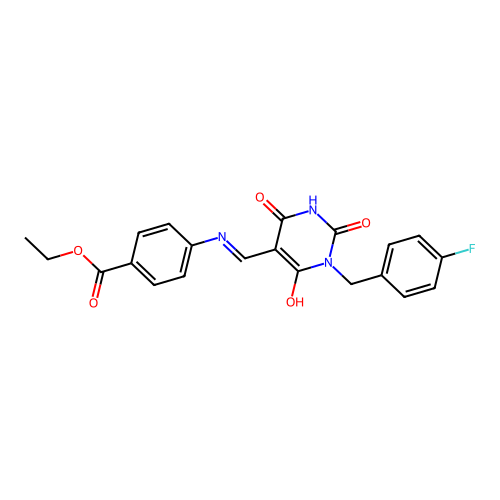 (E)-ethyl 4-(((1-(4-fluorobenzyl)-2,4,6-trioxotetrahydropyrimidin-5(2H)-ylidene)methyl)amino)benzoate structure