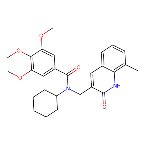N-cyclohexyl-3,4,5-trimethoxy-N-[(8-methyl-2-oxo-1H-quinolin-3-yl)methyl]benzamide structure