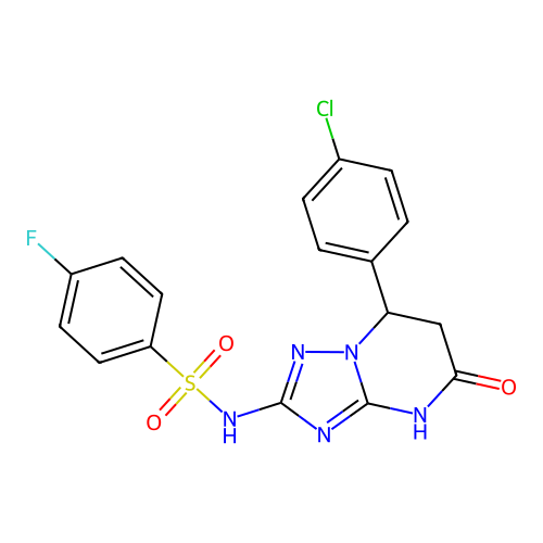 N-(7-(4-chlorophenyl)-5-oxo-4,5,6,7-tetrahydro-[1,2,4]triazolo[1,5-a]pyrimidin-2-yl)-4-fluorobenzenesulfonamide structure