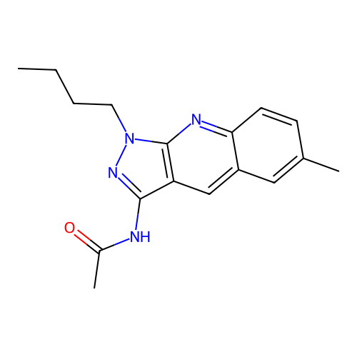 N-(1-butyl-6-methylpyrazolo[3,4-b]quinolin-3-yl)acetamide structure