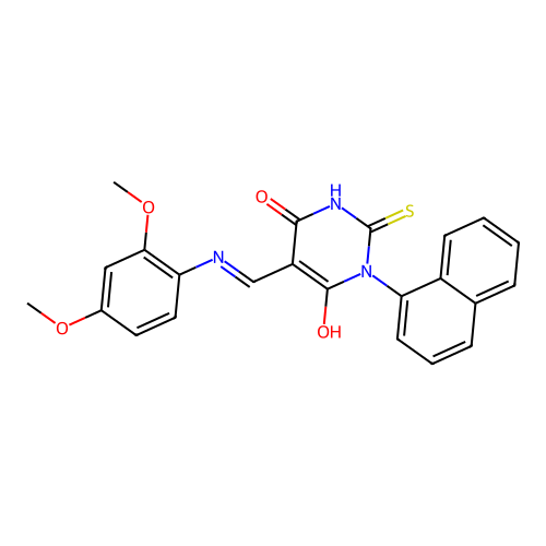 (Z)-5-(((2,4-dimethoxyphenyl)amino)methylene)-1-(naphthalen-1-yl)-2-thioxodihydropyrimidine-4,6(1H,5H)-dione structure