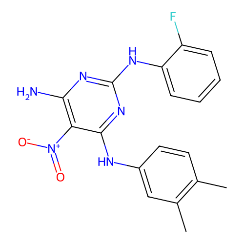 N4-(3,4-Dimethylphenyl)-N2-(2-fluorophenyl)-5-nitropyrimidine-2,4,6-triamine structure