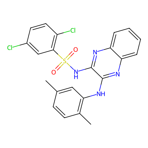 2,5-dichloro-N-(3-((2,5-dimethylphenyl)amino)quinoxalin-2-yl)benzenesulfonamide structure