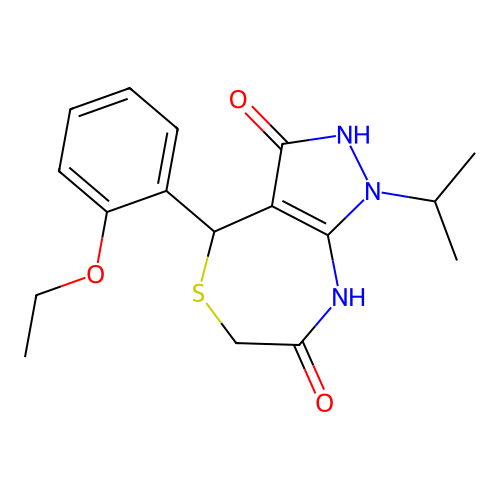 4-(2-ethoxyphenyl)-1-(propan-2-yl)-4,6-dihydro-1H-pyrazolo[3,4-e][1,4]thiazepine-3,7-diol structure
