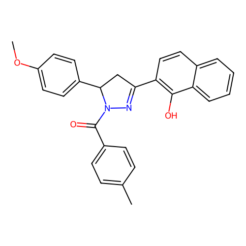 2-[5-(4-methoxyphenyl)-1-(4-methylbenzoyl)pyrazolidin-3-ylidene]naphthalen-1-one structure