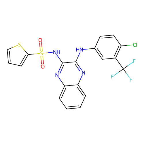 N-(3-((4-chloro-3-(trifluoromethyl)phenyl)amino)quinoxalin-2-yl)thiophene-2-sulfonamide structure