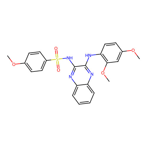 N-(3-((2,4-dimethoxyphenyl)amino)quinoxalin-2-yl)-4-methoxybenzenesulfonamide structure
