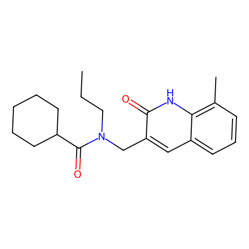 N-[(8-methyl-2-oxo-1H-quinolin-3-yl)methyl]-N-propylcyclohexanecarboxamide structure