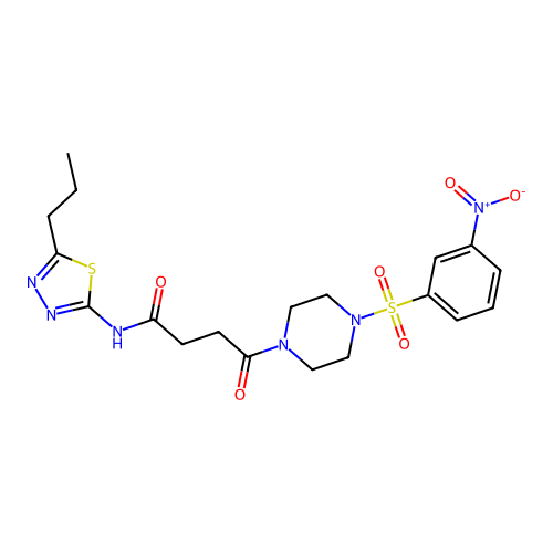4-[4-(3-nitrophenyl)sulfonylpiperazin-1-yl]-4-oxo-N-(5-propyl-1,3,4-thiadiazol-2-yl)butanamide structure