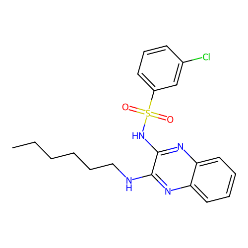 3-chloro-N-[3-(hexylamino)quinoxalin-2-yl]benzenesulfonamide structure