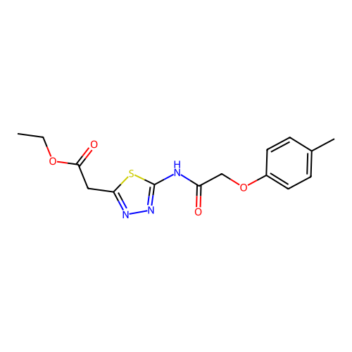 Ethyl 2-[5-[[2-(4-methylphenoxy)acetyl]amino]-1,3,4-thiadiazol-2-yl]acetate structure