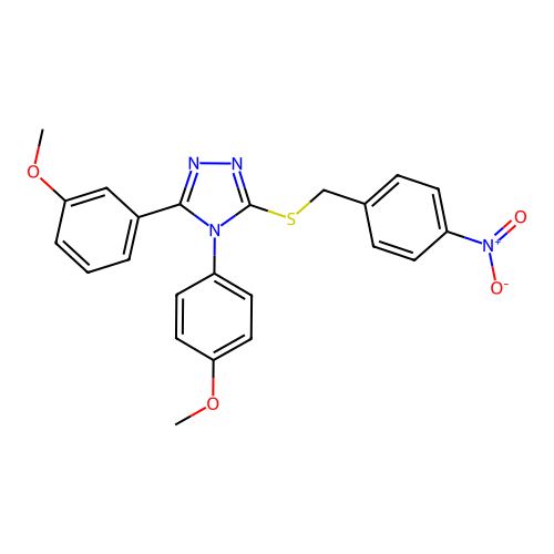 3-(3-methoxyphenyl)-4-(4-methoxyphenyl)-5-[(4-nitrophenyl)methylsulfanyl]-1,2,4-triazole structure